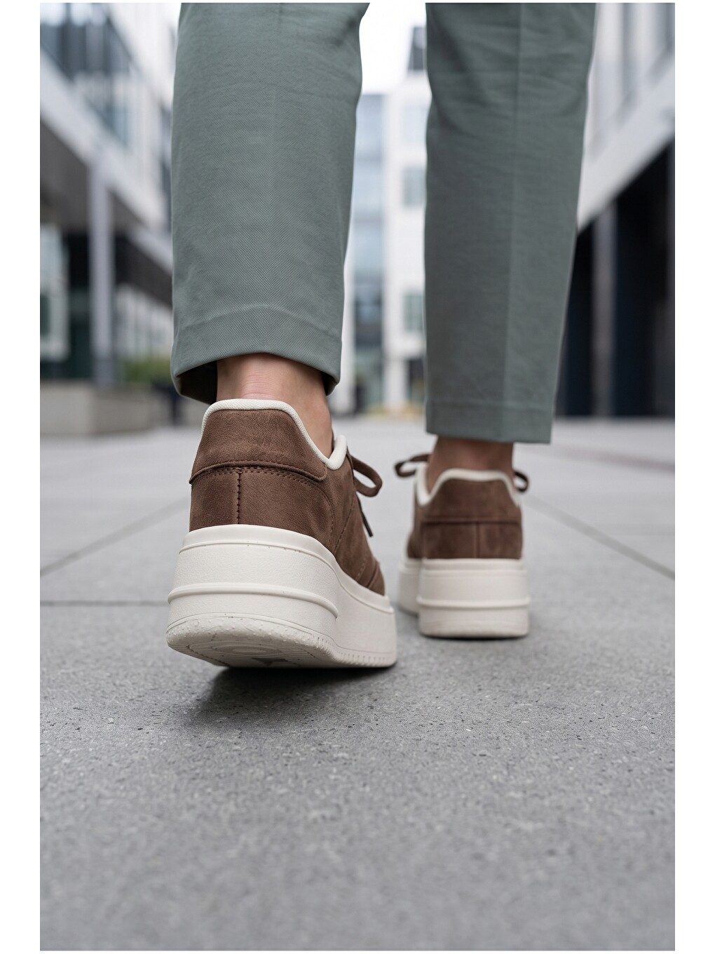 Kahverengi Kadın, Süet Doku, Kalın Taban, Bağcıklı, Günlük Sneaker Ayakkabı-3