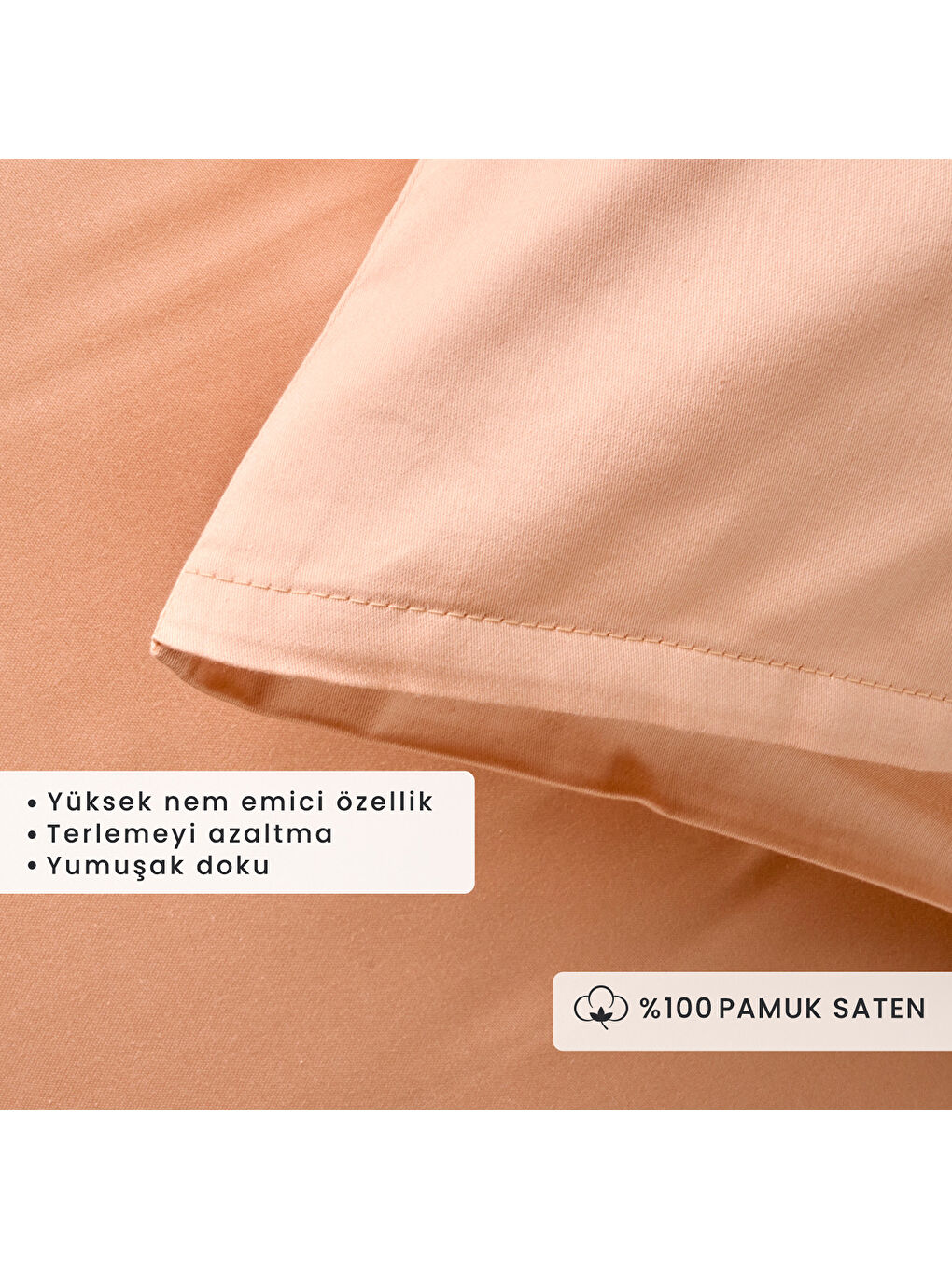 Bella Maison Pembe %100 Pamuk Saten 2'li Yastık Kılıfı Somon (50x70 cm) - 1