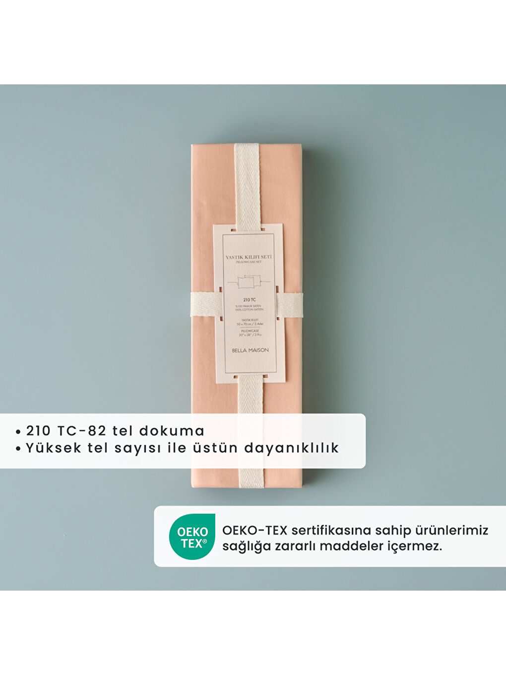 Bella Maison Pembe %100 Pamuk Saten 2'li Yastık Kılıfı Somon (50x70 cm) - 2