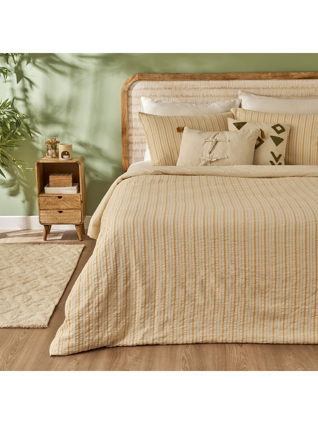 Sarı %100 Pamuk Sevilla Çift Kişilik Nevresim Takımı Hardal (200x220 cm)