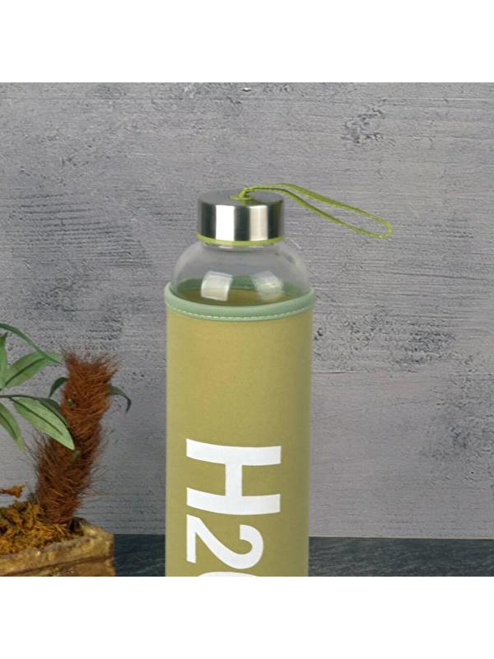 H2O Kılıflı Cam Matara - Yeşil / Şeffaf- 600 ml-1