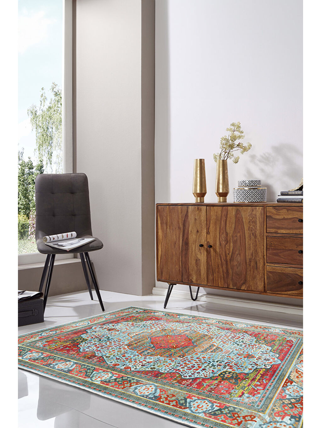 Turuncu Dekoratif Özel Tasarım Yıkanabilir İnce Kaymaz Tabanlı Modern Halı KECE FR09-2