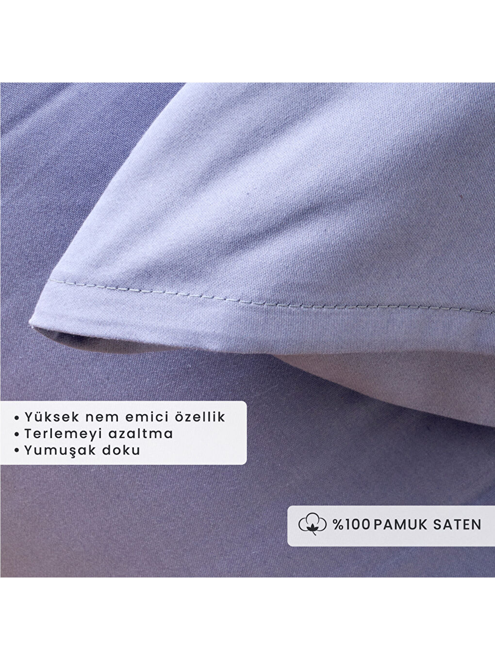 Bella Maison %100 Pamuk Saten Supreme 2'li Yastık Kılıfı Mavi (50x70 cm) - 1