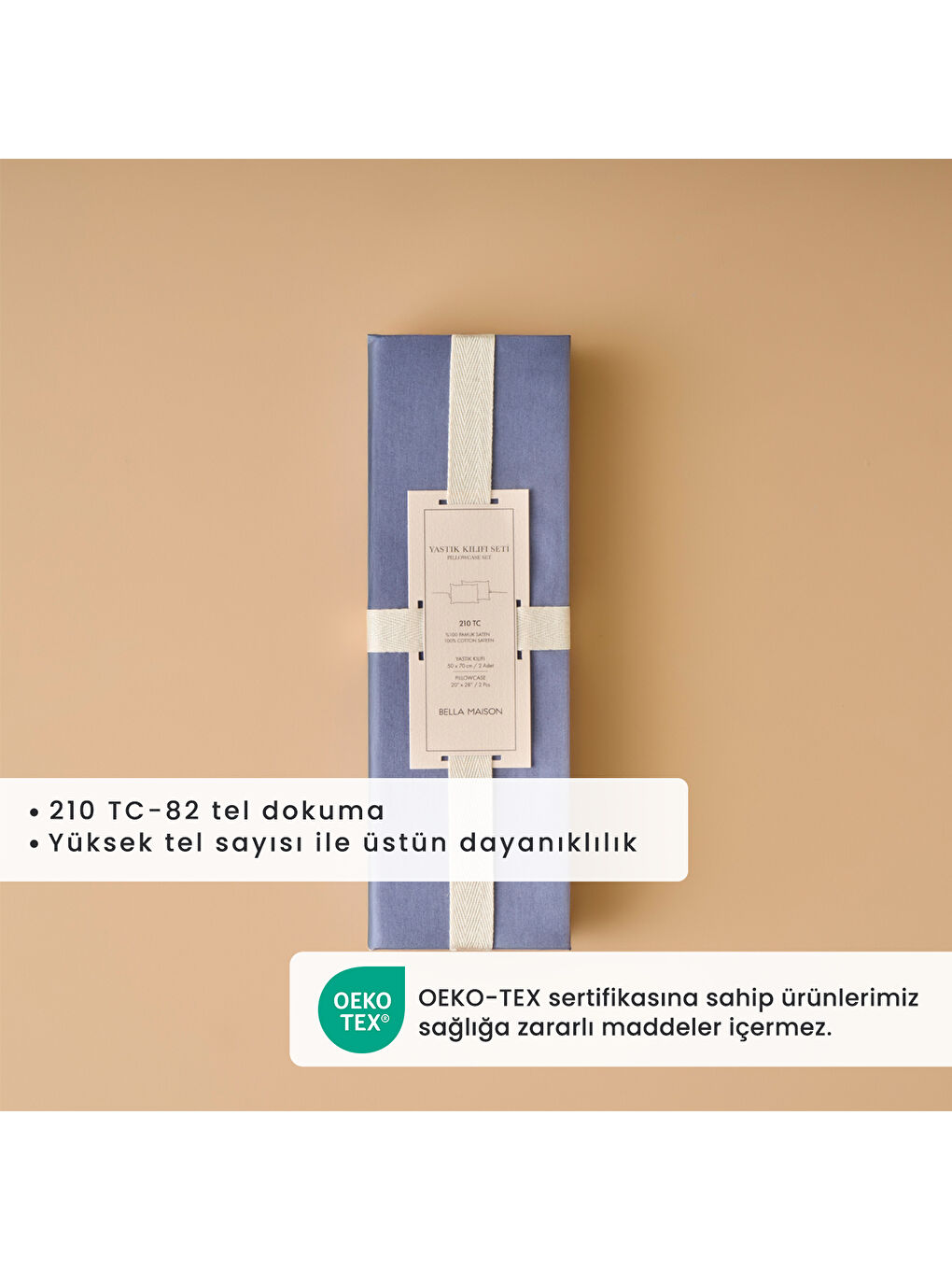 Bella Maison %100 Pamuk Saten Supreme 2'li Yastık Kılıfı Mavi (50x70 cm) - 2