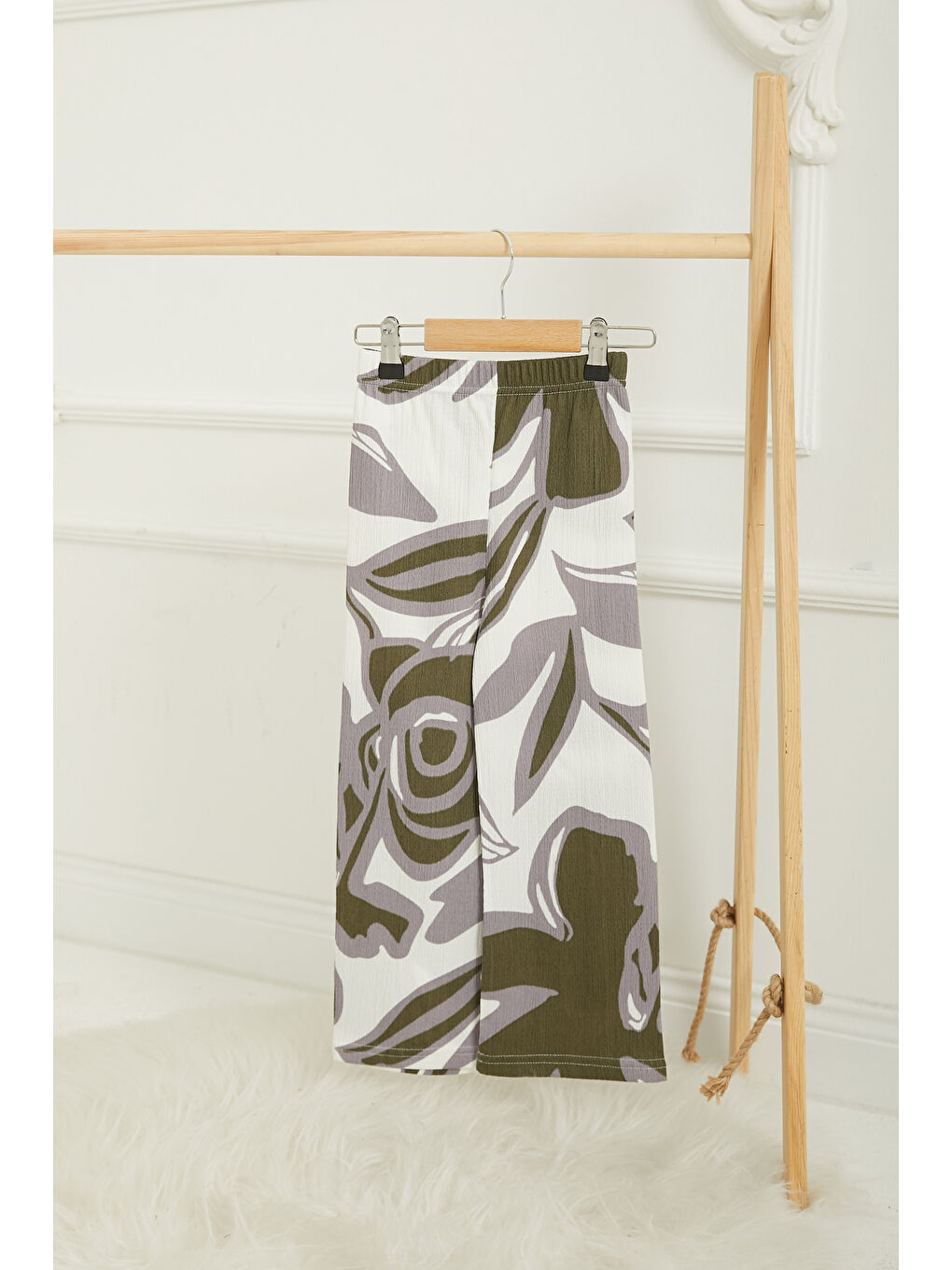 Kız Çocuk Haki Kız Çocuk Desenli Beli Lastikli Pantolon - 26821