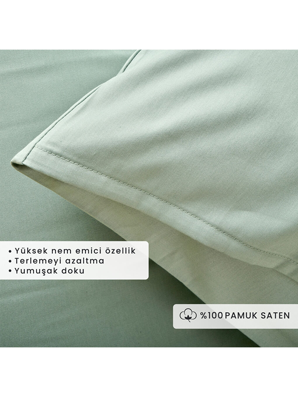 %100 Pamuk Saten Supreme 2'li Yastık Kılıfı Yeşil (50x70 cm)-1