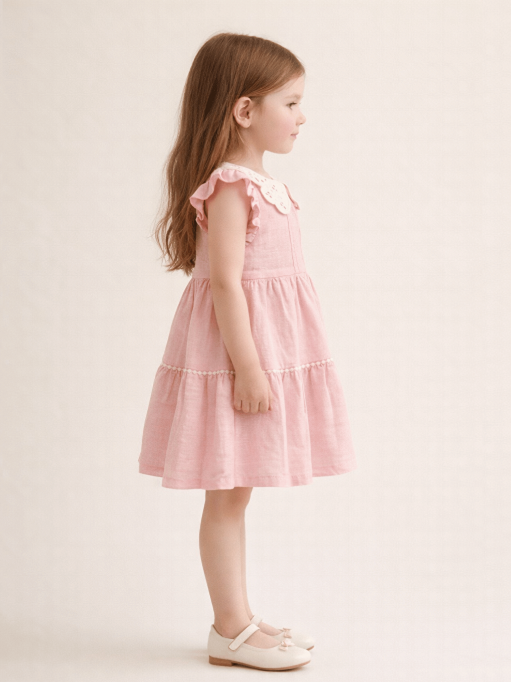 Pembe Bebe Yaka Kısa Kollu Kız Çocuk Elbise-1