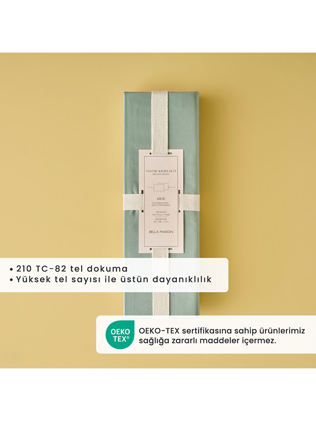 %100 Pamuk Saten Supreme 2'li Yastık Kılıfı Yeşil (50x70 cm)-2