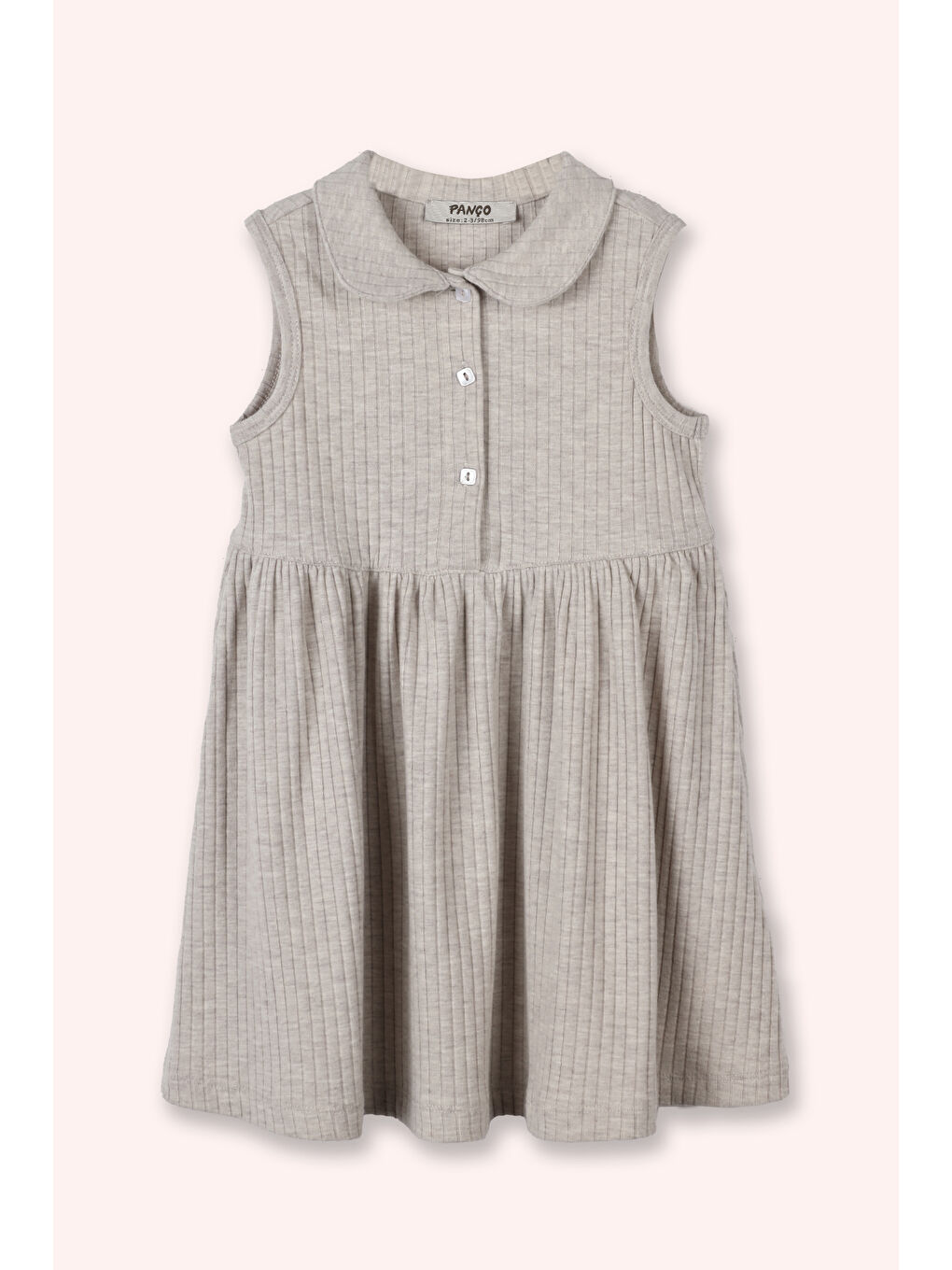 Kız Bebek Bebe Yaka Fitilli Örme Bej-Melanj Elbise