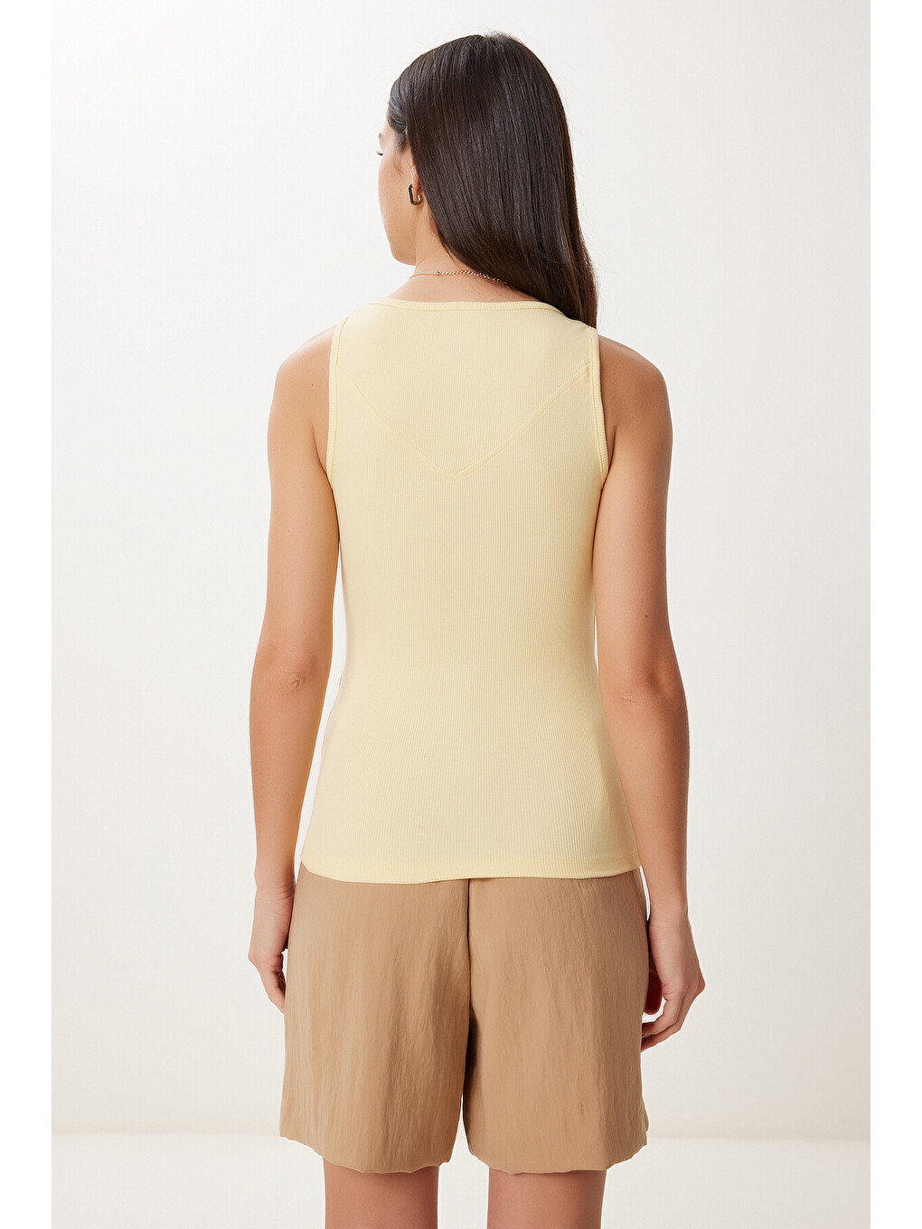 Sarı Basic Esnek Fitilli Örme Atlet SARI LUS0163-3