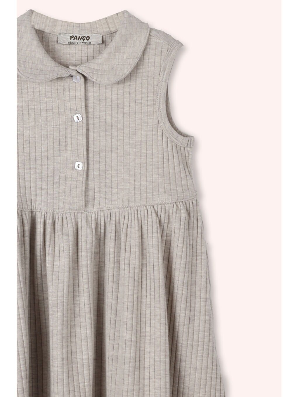 Kız Bebek Bebe Yaka Fitilli Örme Bej-Melanj Elbise-1