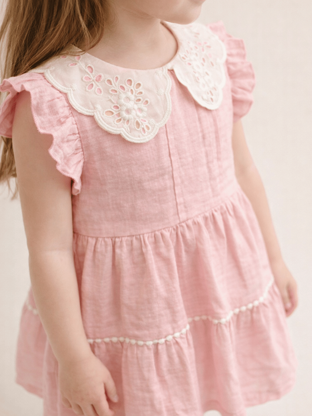 Pembe Bebe Yaka Kısa Kollu Kız Çocuk Elbise-2