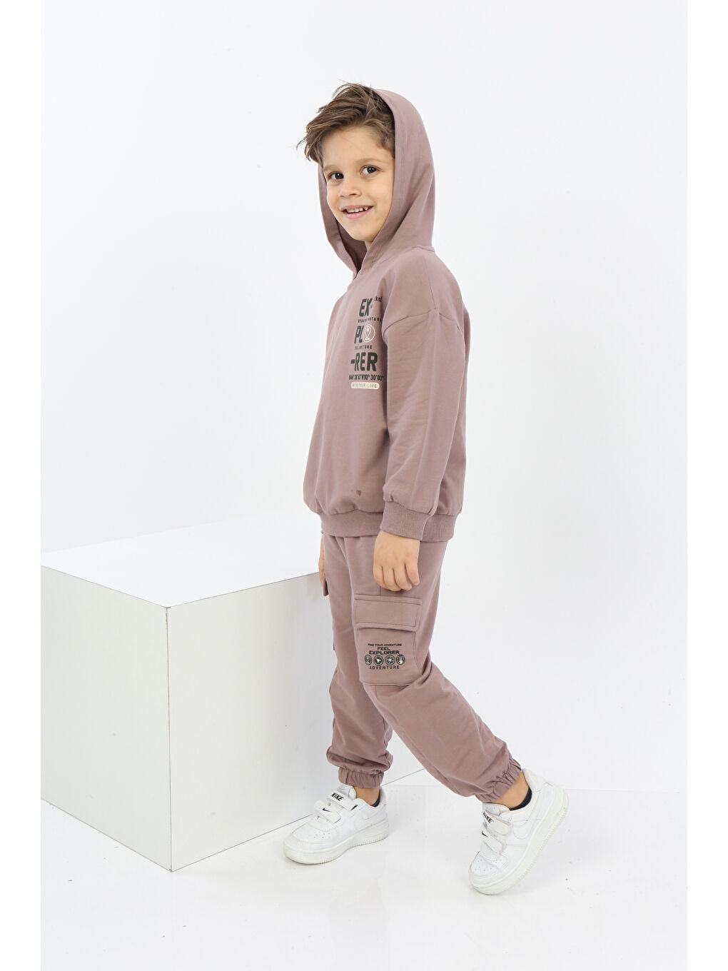 Kahverengi Erkek Çocuk ExPloRer Baskılı Eşofman Takım-4