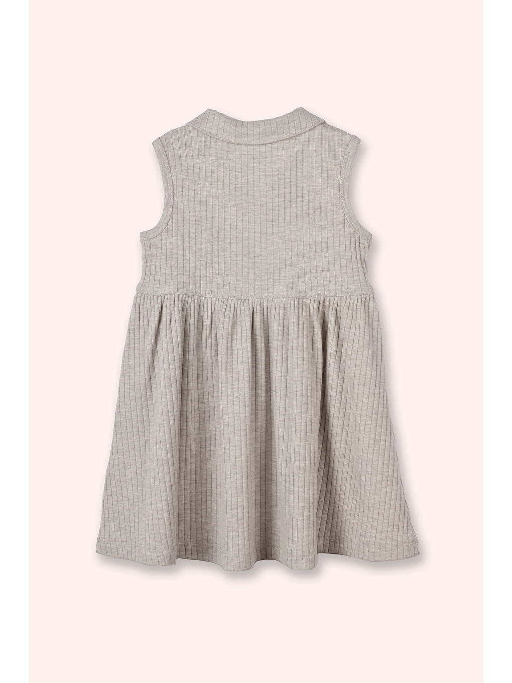 Kız Bebek Bebe Yaka Fitilli Örme Bej-Melanj Elbise-2