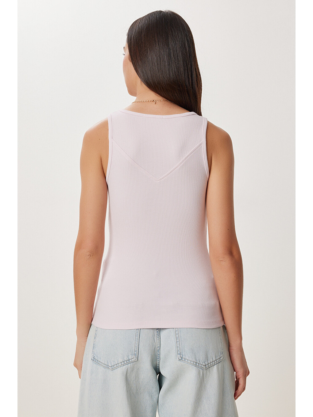 Pembe Basic Esnek Fitilli Örme Atlet ŞEKER PEMBE LUS0163-3