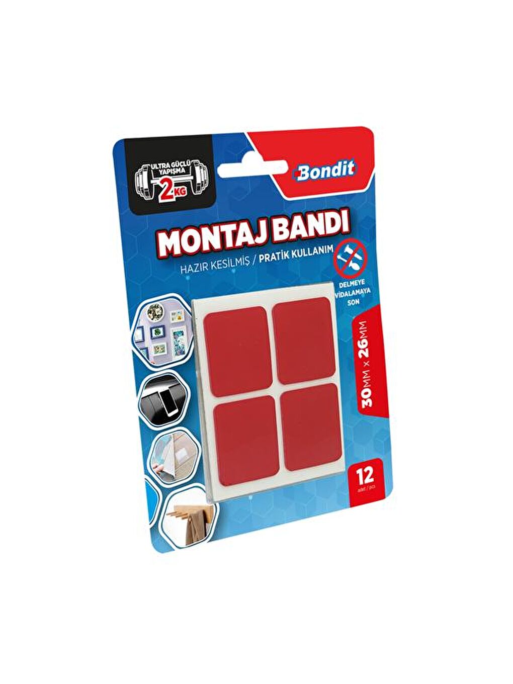 12'li Hazır Kesim Montaj Bandı - Şeffaf - 4x4 cm