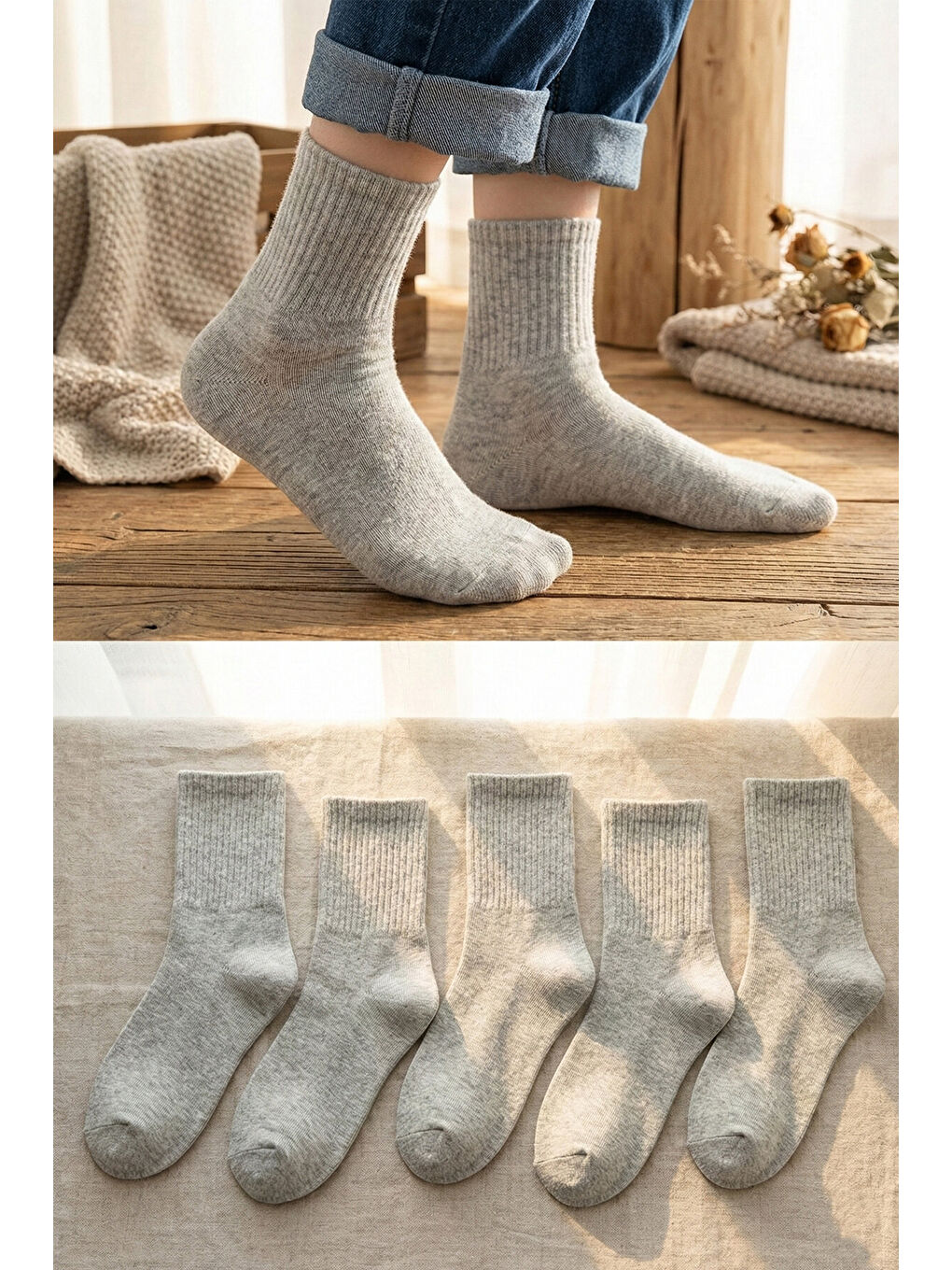 Gri Unisex Çocuk 5 Çift Kolej Çorap