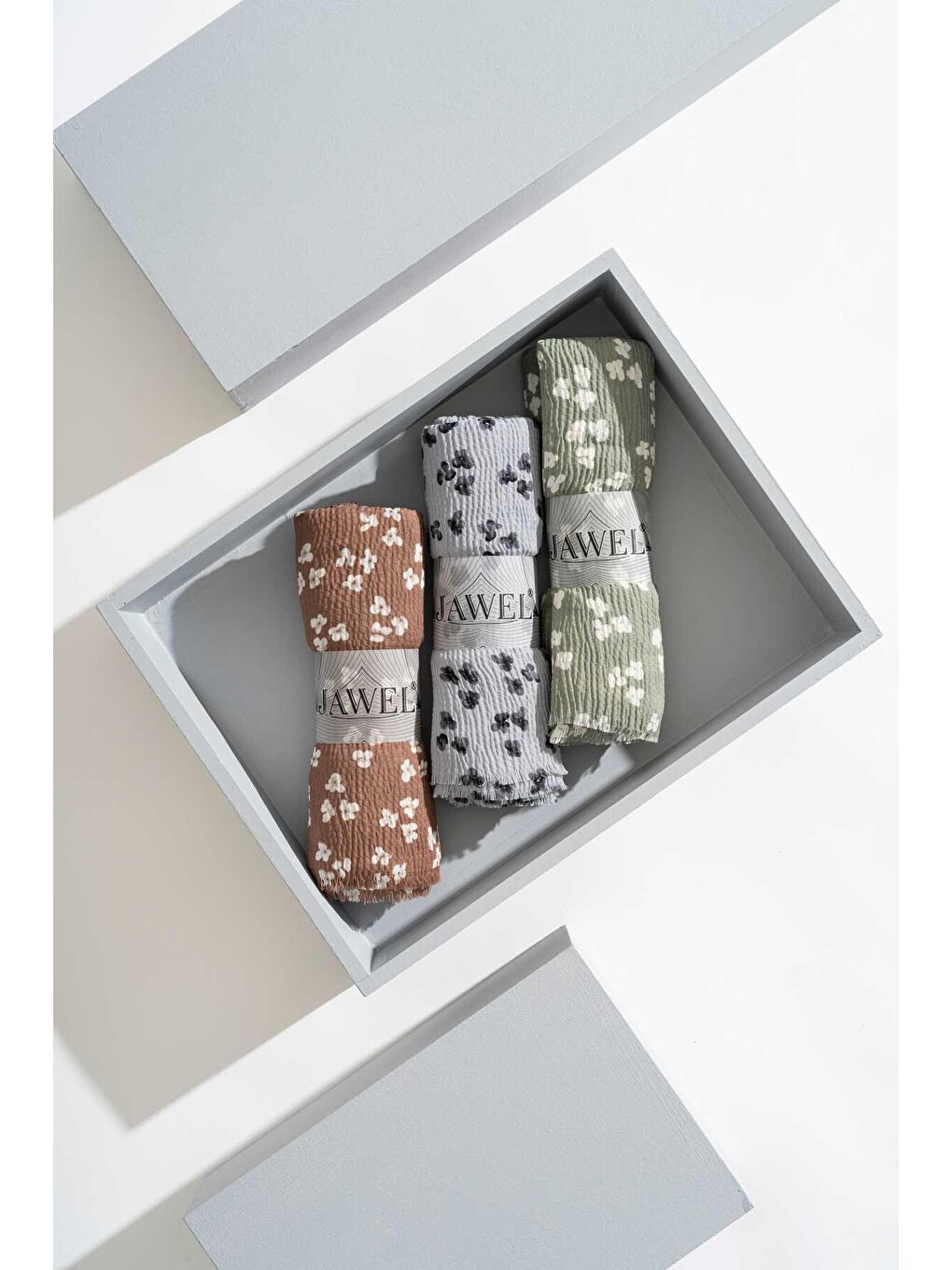 Karışık Kadın Kırışmaz Tesettür 3'lü Bürümcük Şal Paketi (Çikolata-Küf Yeşili-Açık Gri)