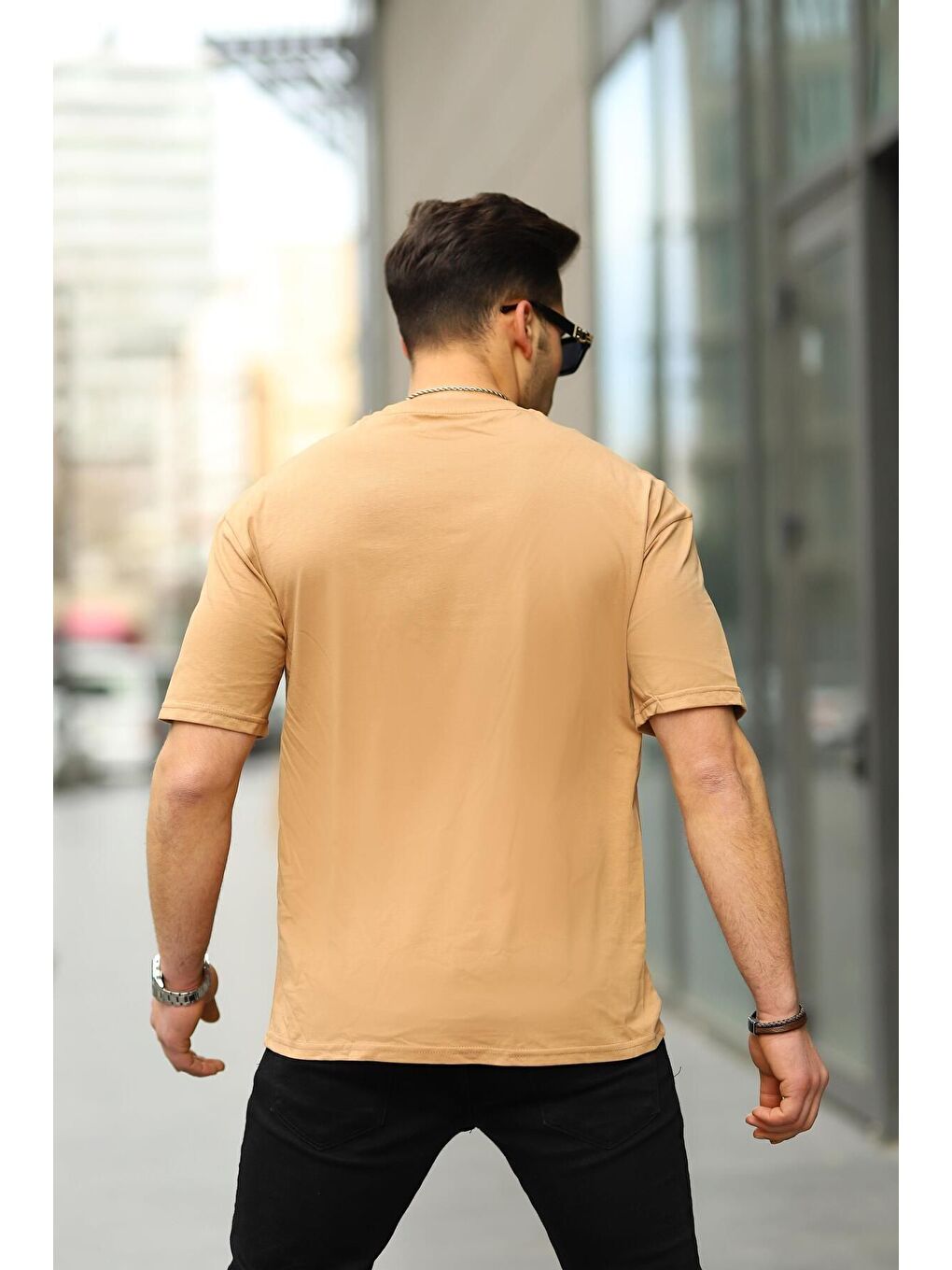 Kahverengi Erkek Oversize Baskısız Tişört-2