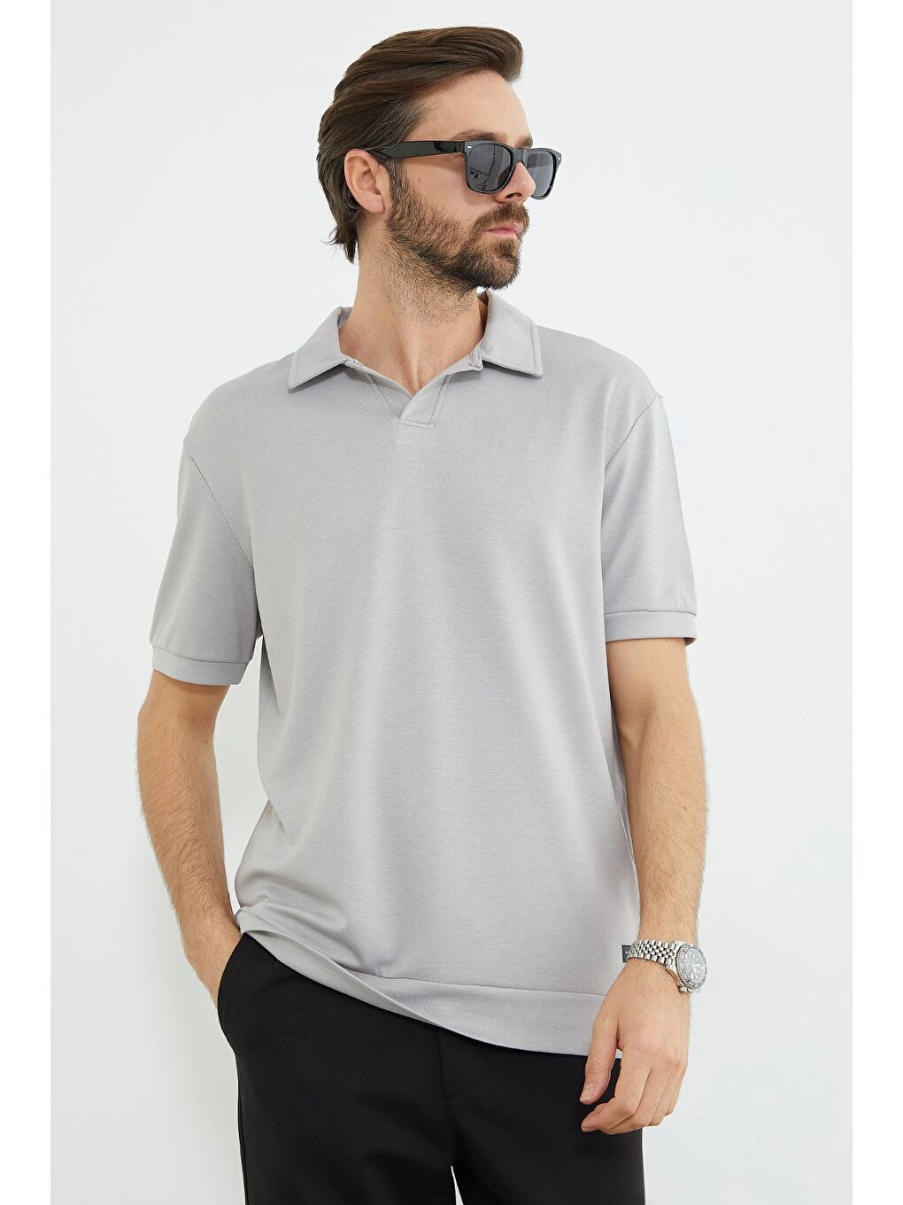 Gri Basic Polo Yaka Modal Tişört