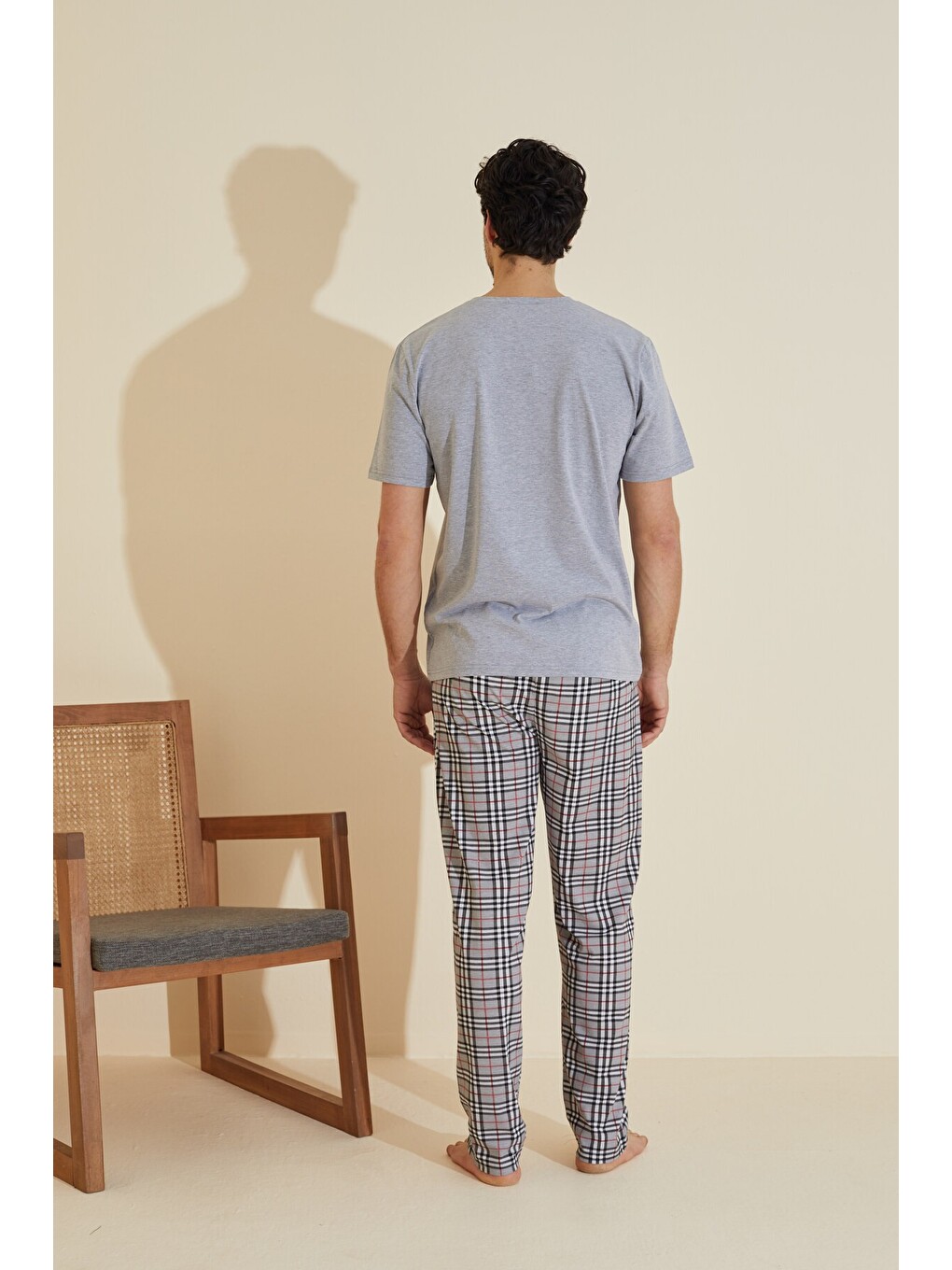Gri Bisiklet Yaka Örme Pijama Takım 25109832-2