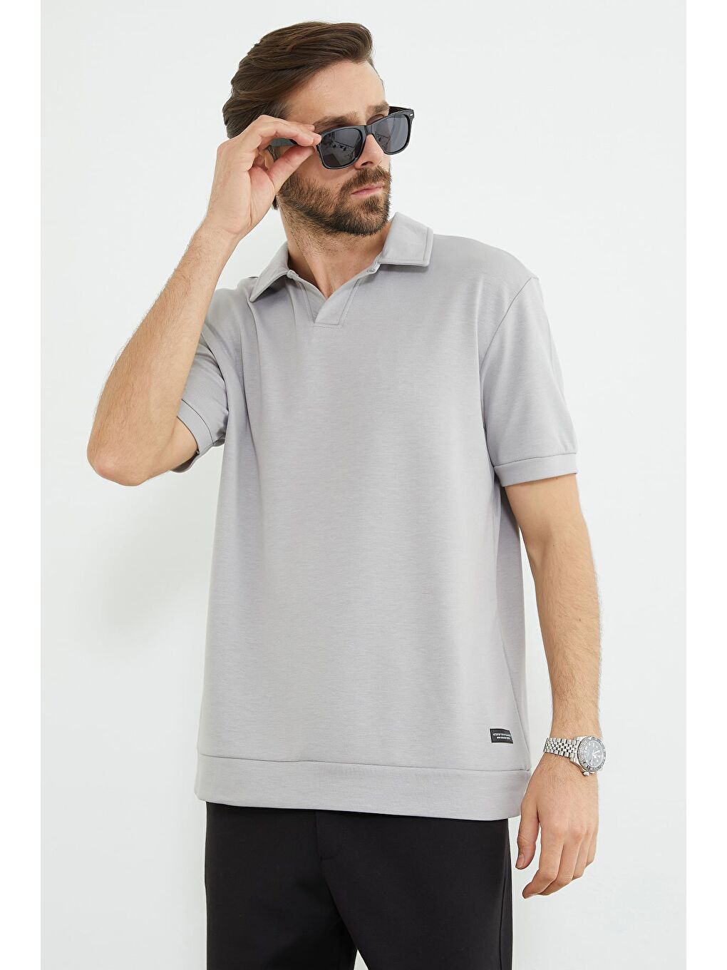 Gri Basic Polo Yaka Modal Tişört-2