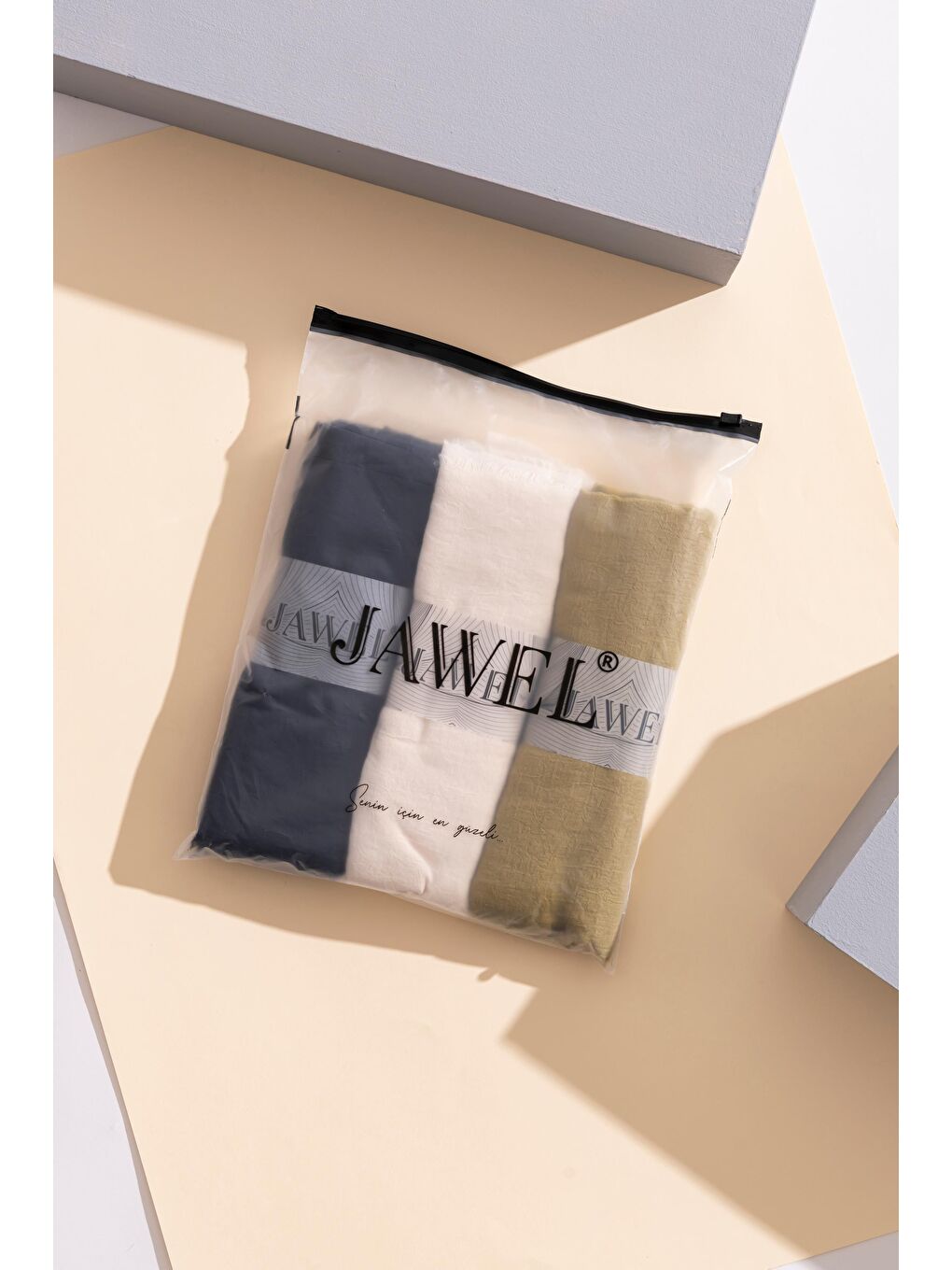 Karışık Kadın Konfor Şal Paketi (Koyu Lacivert-Krem-Yağ Yeşili)-1