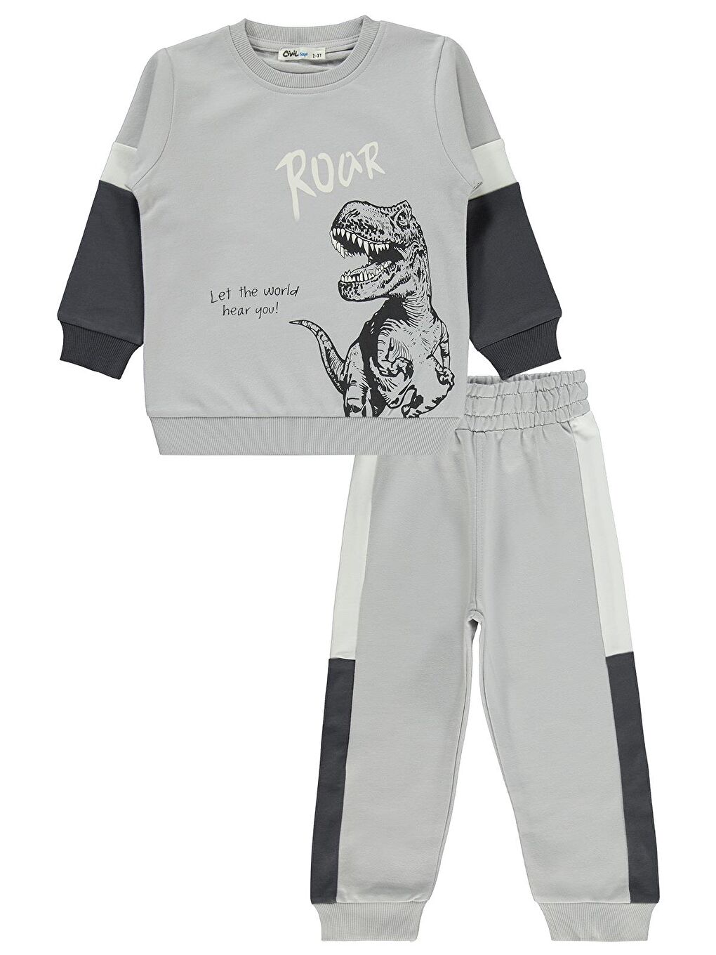 Gri Boys Dinozor Baskılı 2-5 Yaş Eşofman Takımı