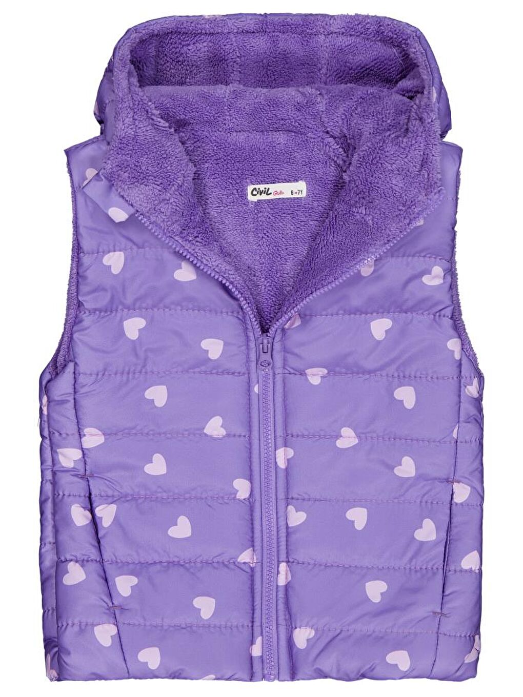 Mor Girls Kalp Baskılı 6-9 Yaş Yelek - Lila 6-7 Yaş-1