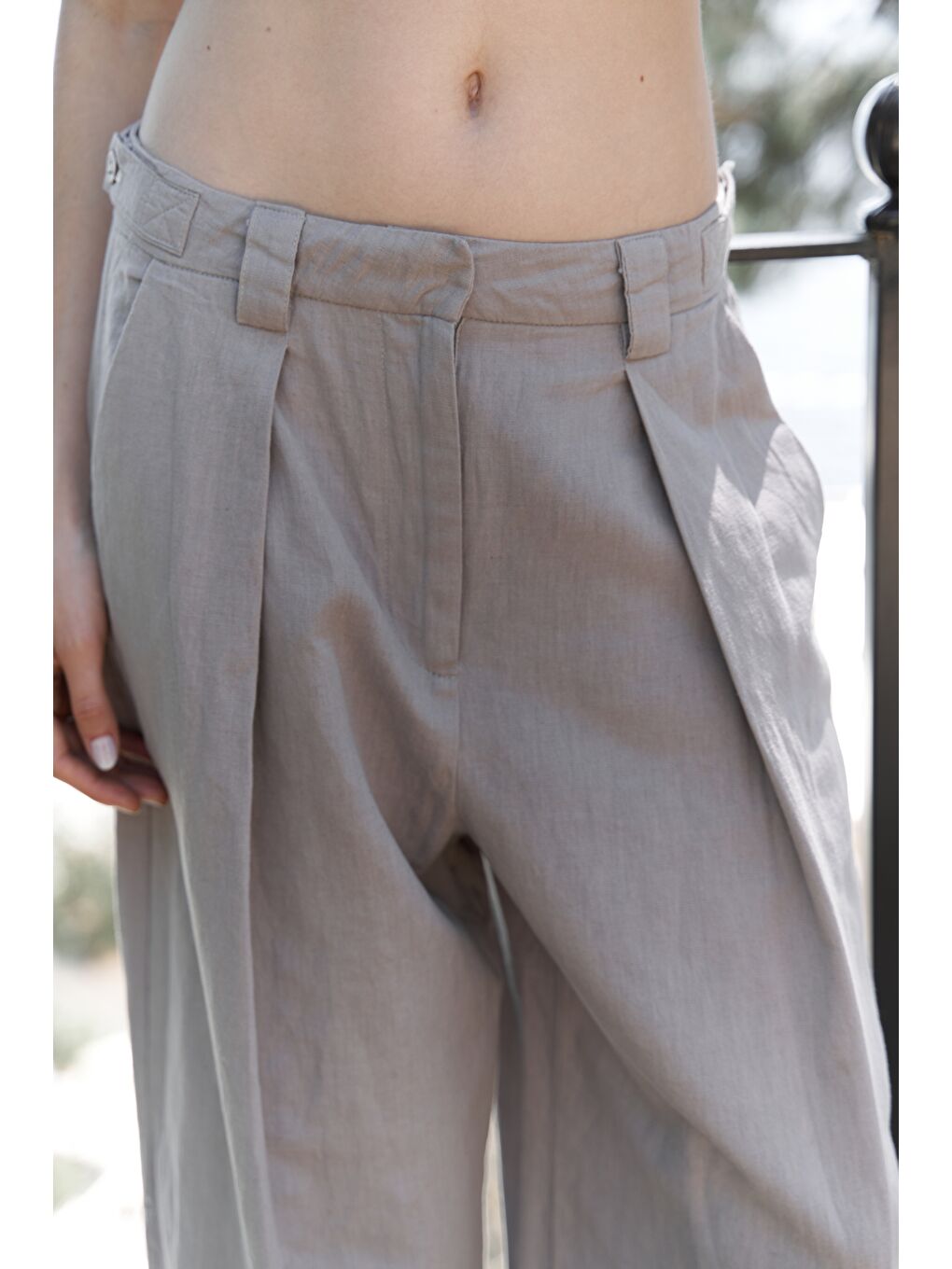 Alidah Pileli Gri Bol Paça Pantolon-3