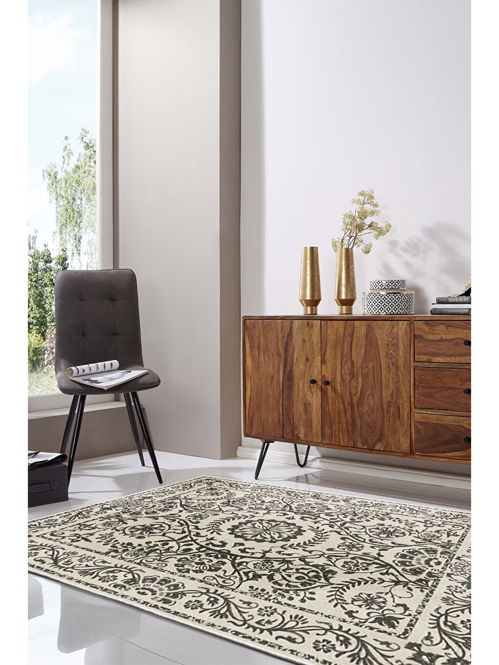 Kahverengi Dekoratif Özel Tasarım Yıkanabilir İnce Kaymaz Tabanlı Modern Halı KECE FR11-2