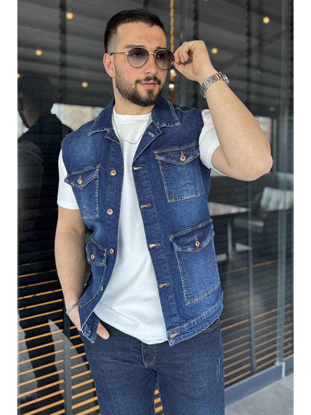 Lacivert Erkek Jean Yelek