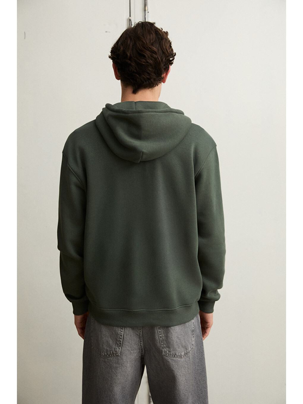 Justus Erkek Kapüşonlu Kanguru Cepli Fermuar Yakalı Yeşil Sweatshirt-5
