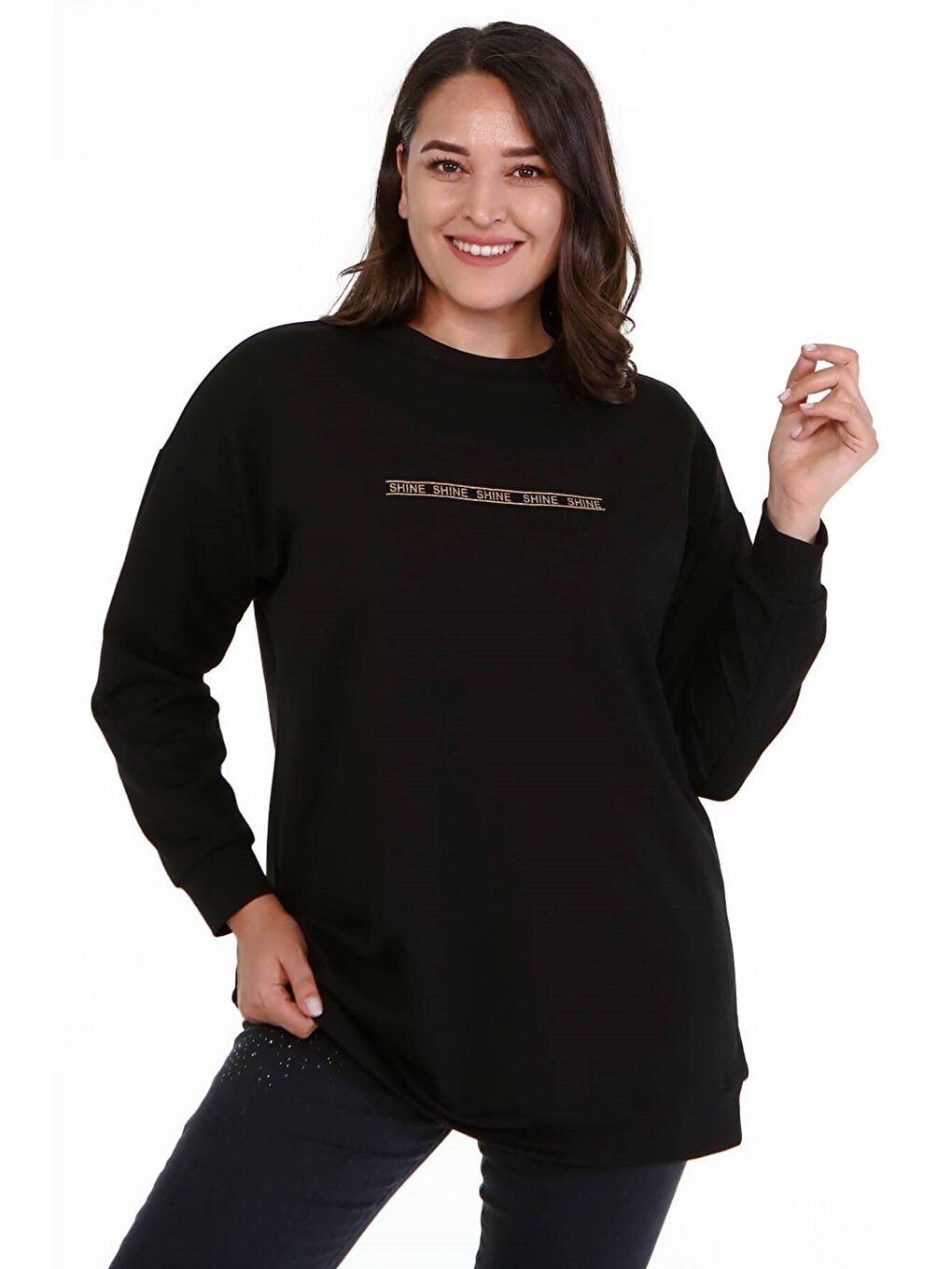 Mylinemoda Siyah Örme Baskılı Sweatshirt