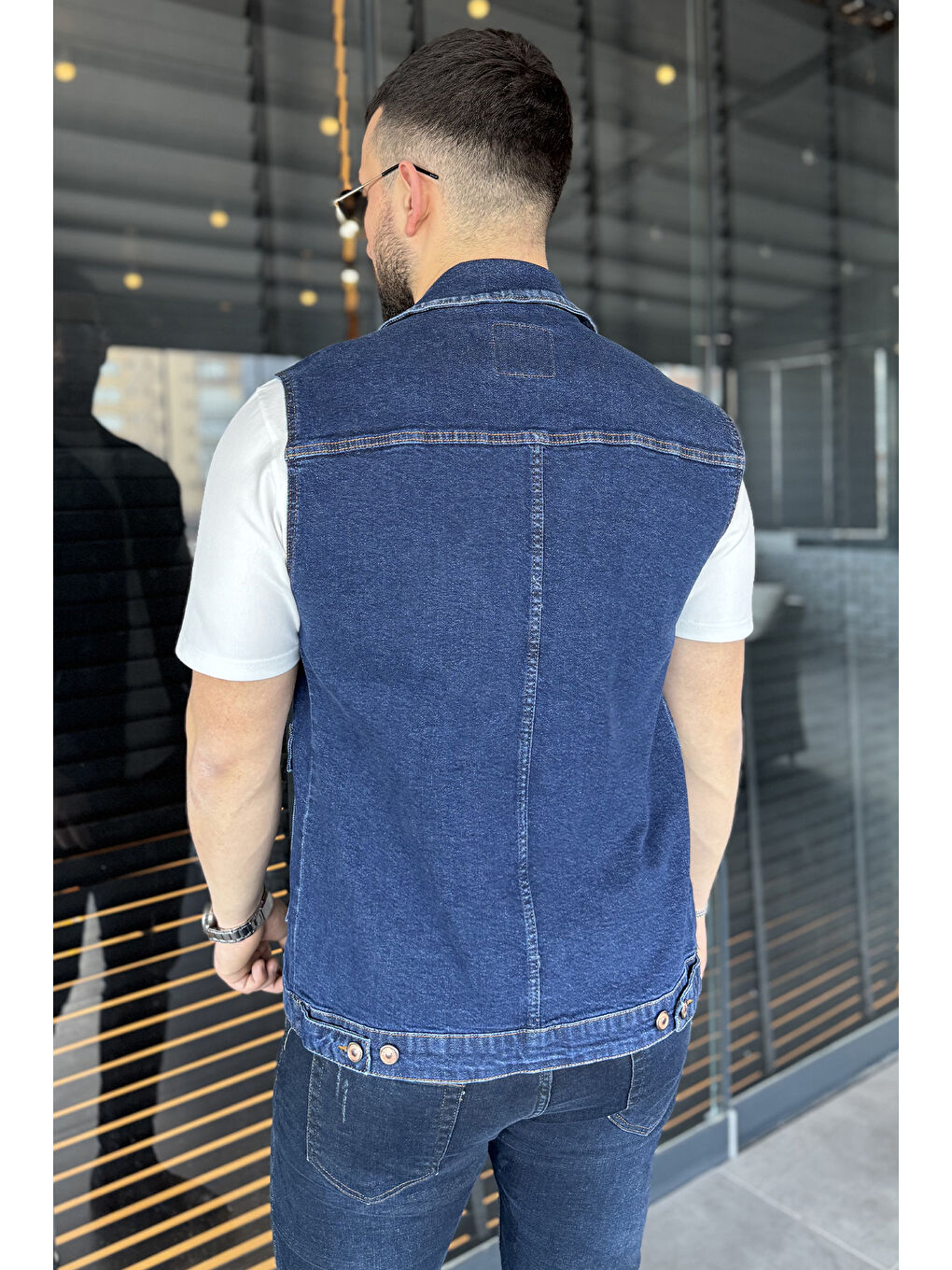 Lacivert Erkek Jean Yelek-2