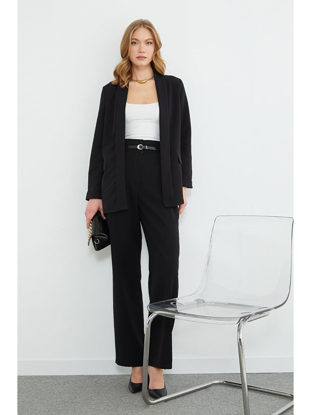 Siyah Duble kol Şal Yaka Blazer Ceket-2