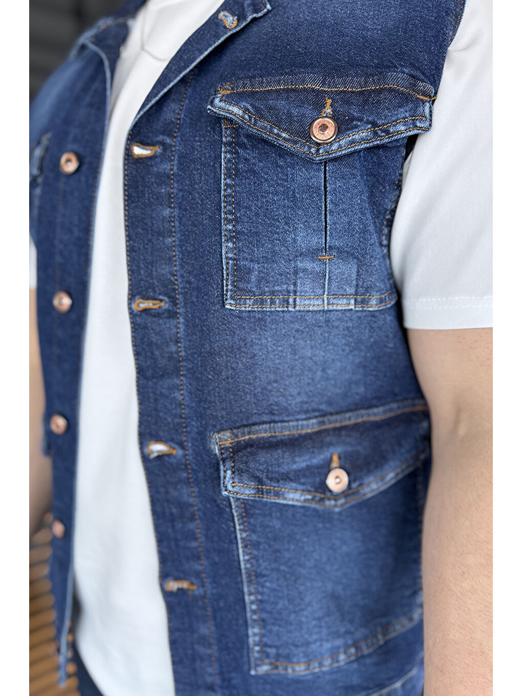Lacivert Erkek Jean Yelek-3