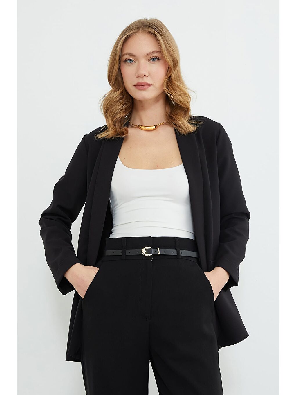 Siyah Duble kol Şal Yaka Blazer Ceket-4