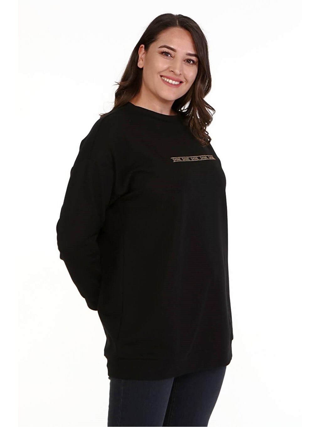 Mylinemoda Siyah Örme Baskılı Sweatshirt - 1