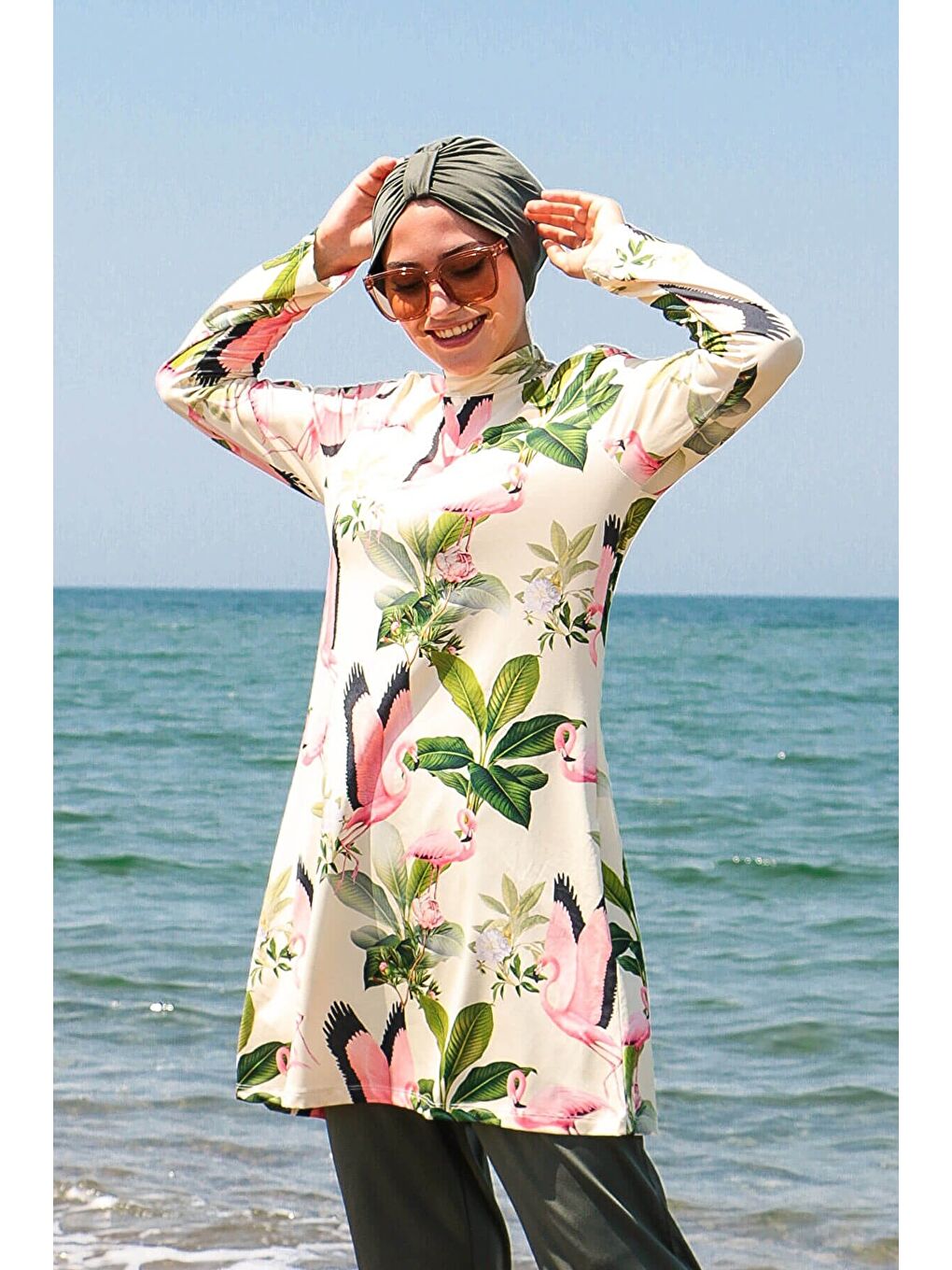 Tam Kapalı Tesettür Mayo Haki 1966-3