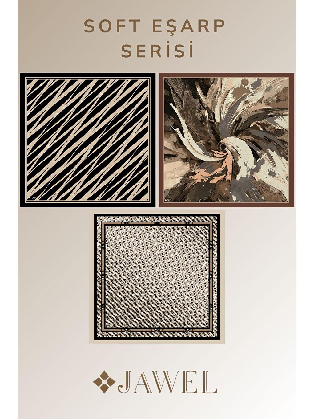 Karışık Kadın Soft Eşarp Paketi (Kahve-Sütlü Kahve-Zebra Siyah-Krem)-1