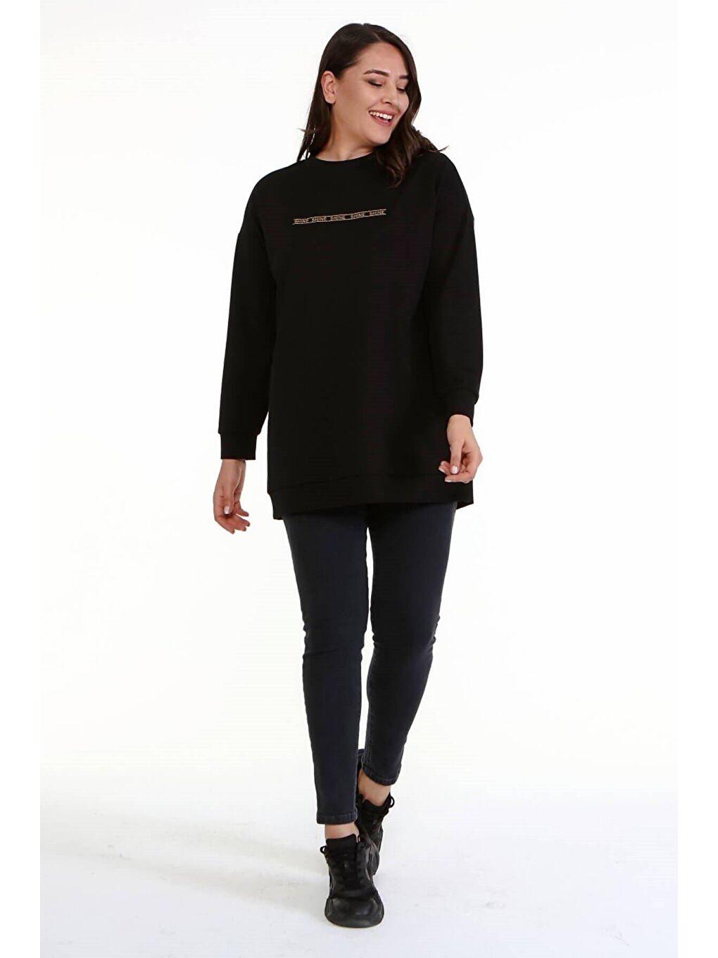 Mylinemoda Siyah Örme Baskılı Sweatshirt - 2