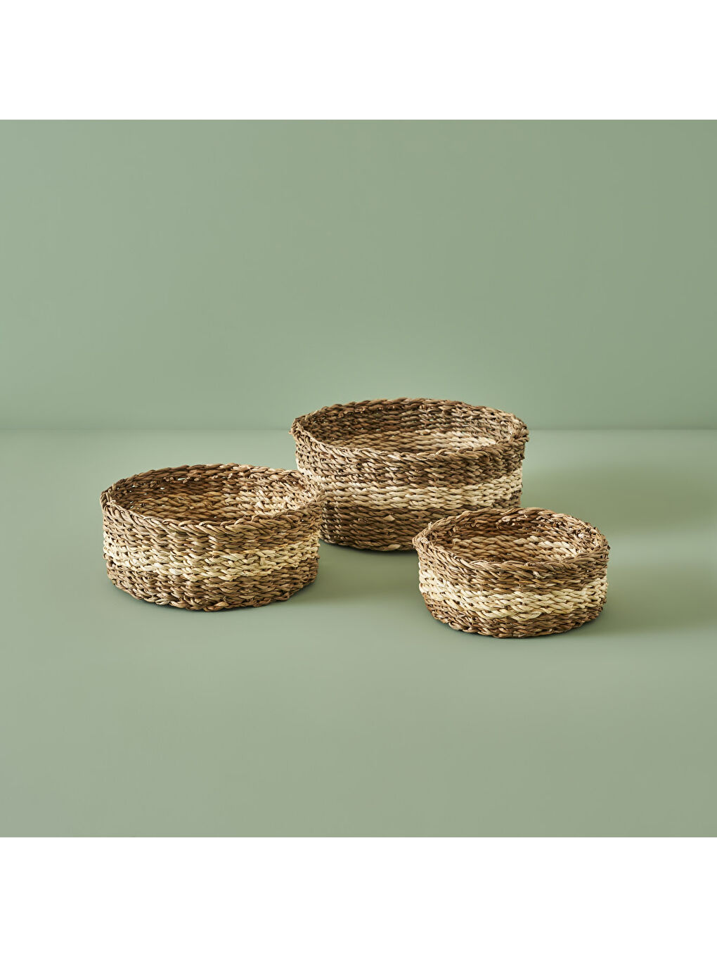 Bej Lucia Yuvarlak Hasır Sepet 3'lü Naturel