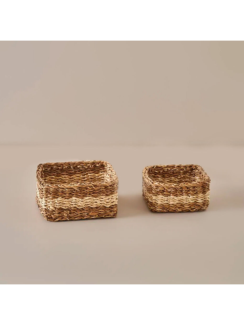 Bej Lucia Kare Hasır Sepet 2'li Naturel