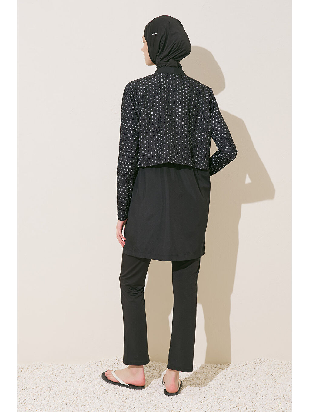 Fermuarlı 3'Lü Tesettür Mayo Takım Siyah Logo Desen-4