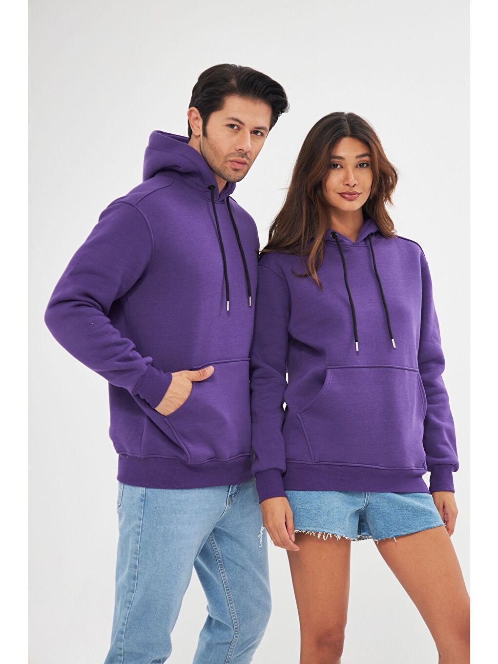 Mor Unisex Oversize Kanguru Cepli Sweatshirt