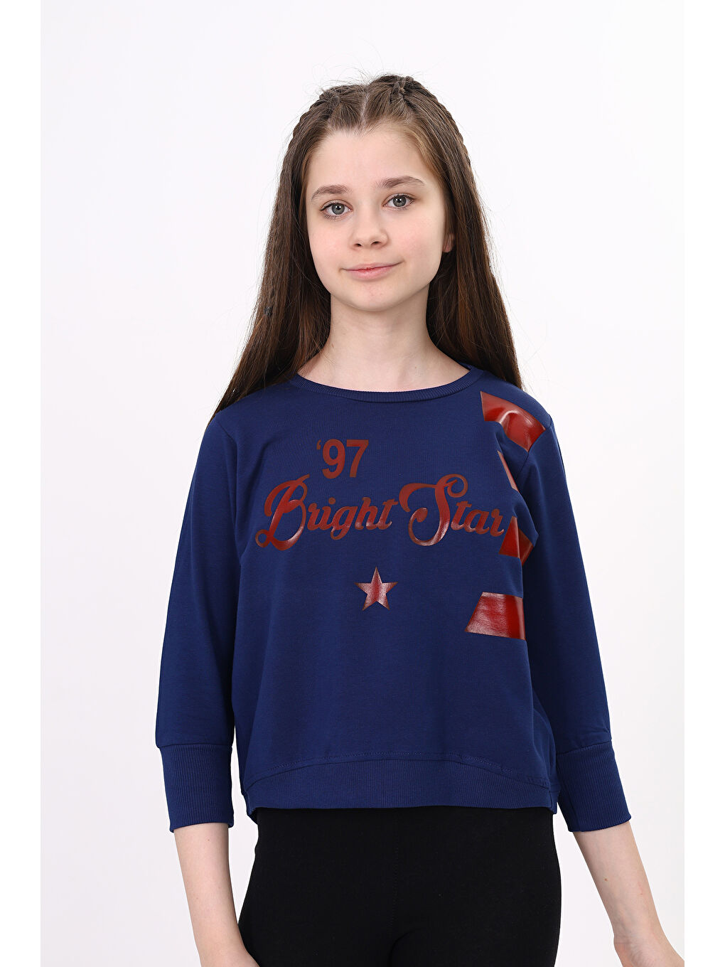 Lacivert Kız Çocuk Baskılı Tişört