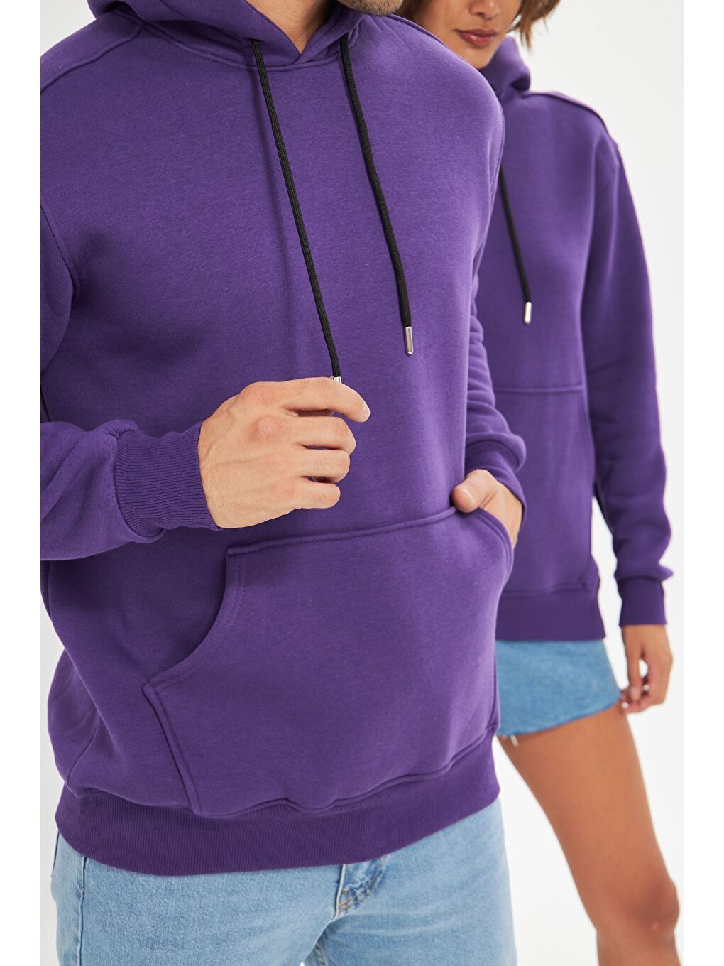 Mor Unisex Oversize Kanguru Cepli Sweatshirt-1