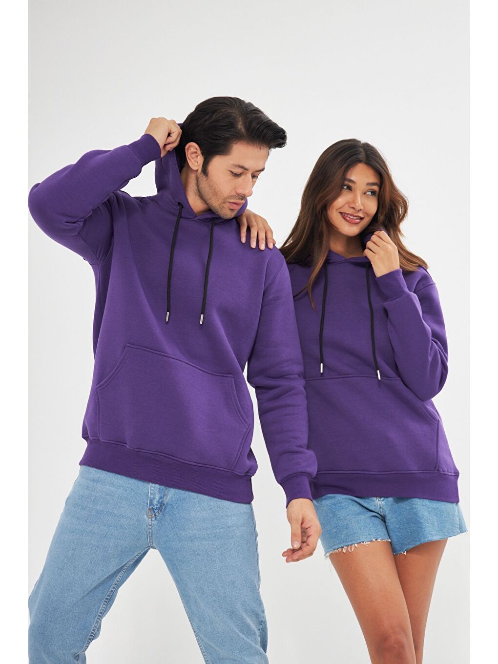Mor Unisex Oversize Kanguru Cepli Sweatshirt-2