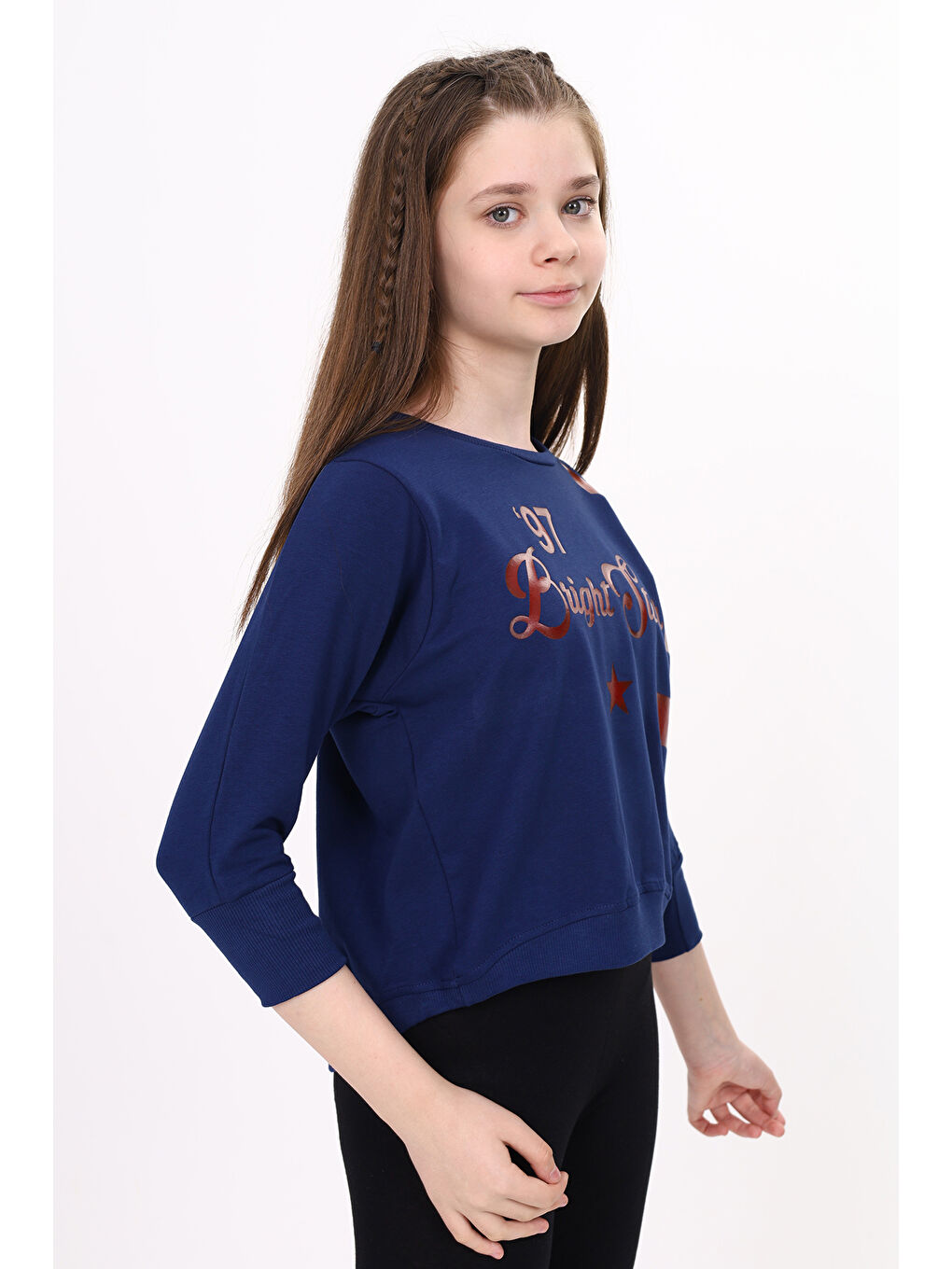 Lacivert Kız Çocuk Baskılı Tişört-2